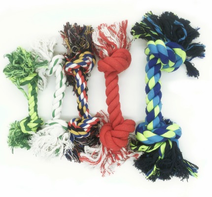 Chunky Twisted Rope Dog Toy - Heavy Duty Cotton Braided Chew Bone with Double Knots