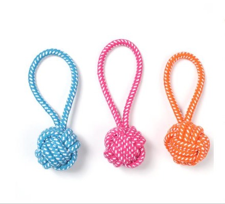 Teardrop Monkey Fist Rope Dog Toy - Durable Polka-Dot Cotton Chew Ball with Grab Loop