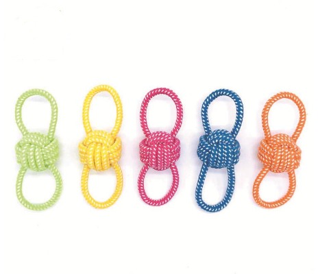 Symmetrical Dual-Loop Rope Dog Toy - Tough Polka-Dot Cotton Monkey Fist Chew Ball