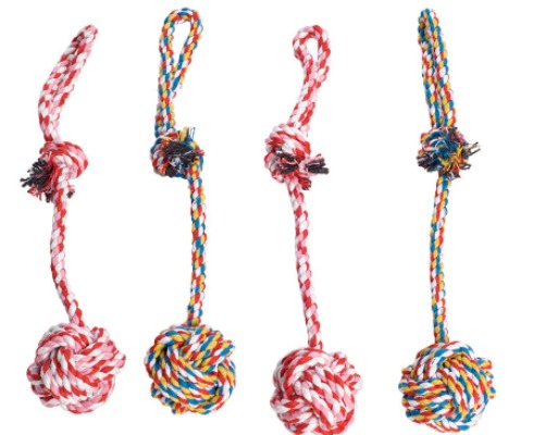 Long-Tail Monkey Fist Rope Dog Toy - Tough Twisted Cotton Launch Ball with Handle Loop