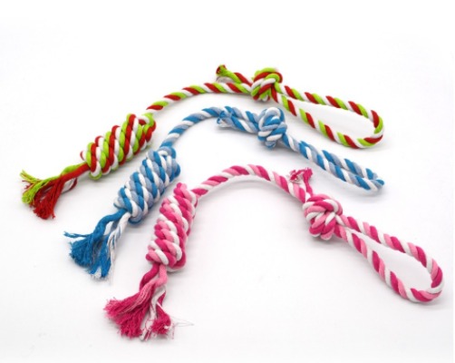 Triple-Knot Tug Rope Dog Toy - Multi-Color Twisted Cotton Chew Stick with Handle Loop