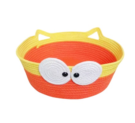 Cat Shape Woven Cotton Rope Pet Beds - Decorative Storage Basket Set & Breathable Kitten Nest