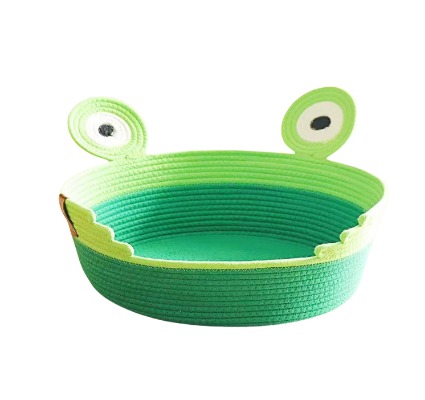 Cozy Frog Woven Cotton Rope Pet Bed - Eco-Friendly Breathable Cat Nest & Storage Basket