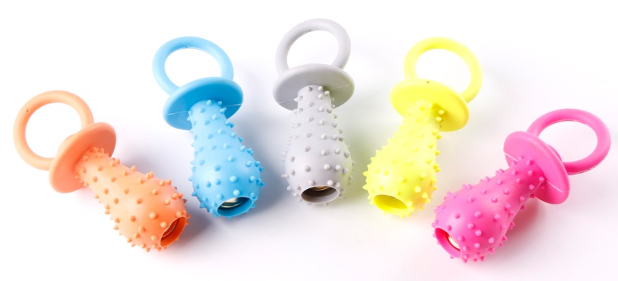 Pacifier Shape TPR Dog Chew Toy - Interactive Squeaky Teething Toy with Bell for Small Medium Dogs