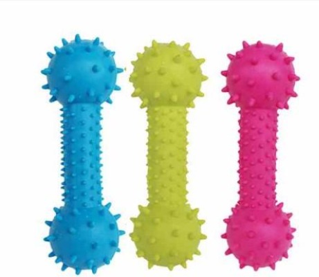Spiky Dumbbell TPR Dog Chew Toy - Durable Textured Molar Bone Stick & Interactive Dental Care Toy wi
