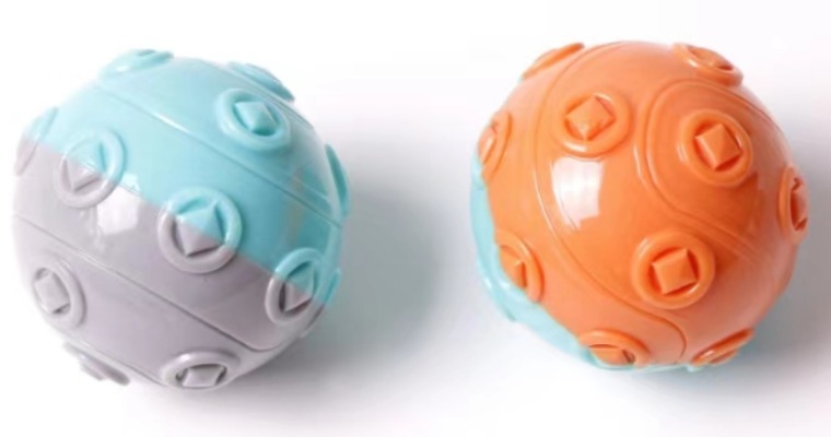 3D Studded Geometric Dog Bounce Ball - Dual-Color Spliced Molar Ball & Interactive Dental Massage To