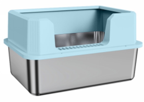 Blue Stainless Steel Litter Box - High Shield Anti-Leak Cat Litter Pan with Filter Entry Step