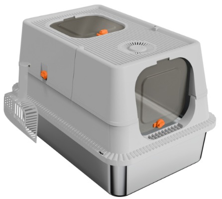 All-in-One Enclosed Stainless Steel Cat Litter Box with Top Exit and Odor Control