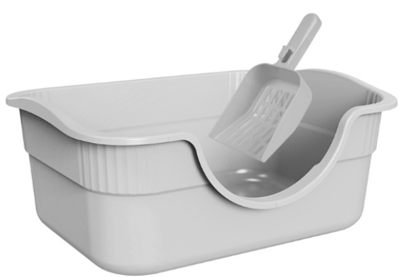 Open Top Cat Litter Box Low Entry Plastic Kitty Litter Pan with Matching Scoop for Kittens