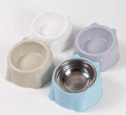 Cute Cat Ear Single Pet Bowl - Tilted 15° Stainless Steel Diner & Ergonomic Feeding Dishes