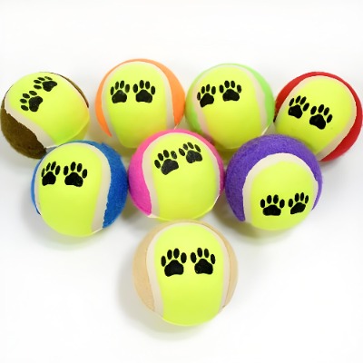 High-Bounce Pet Tennis Balls with Cute Paw Prints, Colorful Non-Toxic Dog Training Toy Balls for Fet