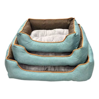 Mint Green Pet Bed, Tri-Texture Square Dog Couch with Washable Plush Cushion for Cats & Puppies