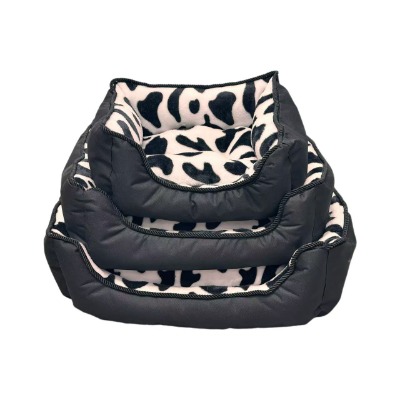 Cow-Print Pet Bed, Black & White Pattern Square Dog Bed with Durable Outer Shell for Big Cats