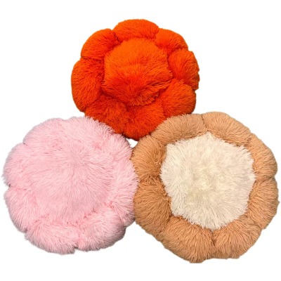 Flower Shaped Pet Bed, Cute Round Long Plush Calming Dog Cushion Nest for Cats & Small Puppies