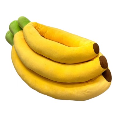 Banana Shaped Pet Bed, Creative Yellow Soft Plush Dog Nest Couch Cushion for Cats & Small Puppies