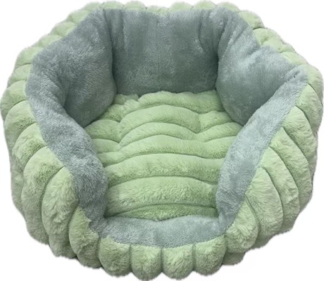 Ribbed Velvet Pet Bed, Mint Green Round Calming Dog Nest with Soft Plush Cushion for Small Cats