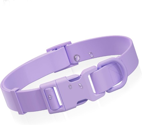 Waterproof Dog Collar, Odor-Proof PVC Coated Purple Pet Collar with Quick Release Plastic Buckle