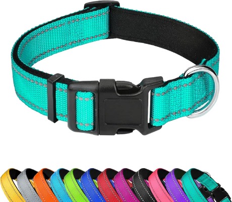 Reflective Dog Collar, Padded Neoprene Nylon Pet Collar with Quick Release Buckle for Large Dogs