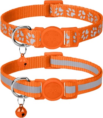 Breakaway Cat Collar, Reflective Orange Nylon Kitten Neck Strap with Cute Bell for Puppies 2-Pack