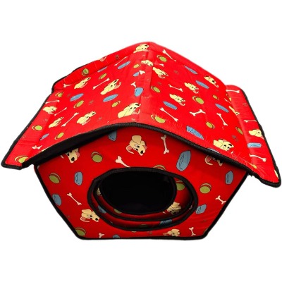Foldable Red Dog House Bed, Indoor Soft Print Puppy Tent Cave Hut for Cats and Small Dogs