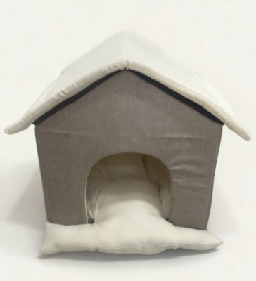 Modern Grey Dog House Bed, Indoor Soft Fabric Puppy Cabin Cave Tent with Thick Cushion for Cats