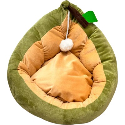 Cute Avocado Cat Cave Bed, Soft Green Fruit Pet Tent House with Hanging Toy Ball for Dogs Cats