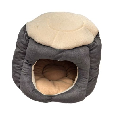 Two-Tone Grey Igloo Cat Cave Bed, Soft Fleece Indoor Puppy Tent House with Thick Cushion for Dogs